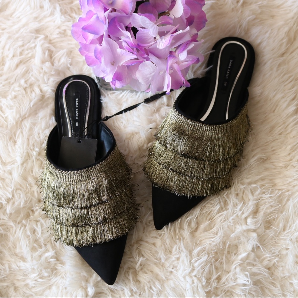 New Zara Flat Mules With Fringe - Picture 8 of 8